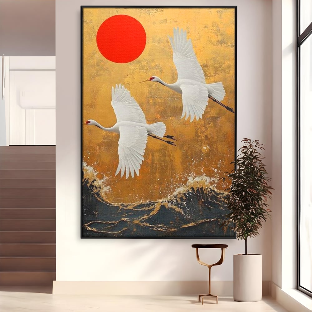Tablou canvas cu tablou canvas cu doi cocori, in rama de aluminiu negru